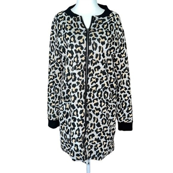 Sanctuary Leopard Print City Topper Long Lined  Zip Up Jacket Cardigan Size M - Picture 2 of 15